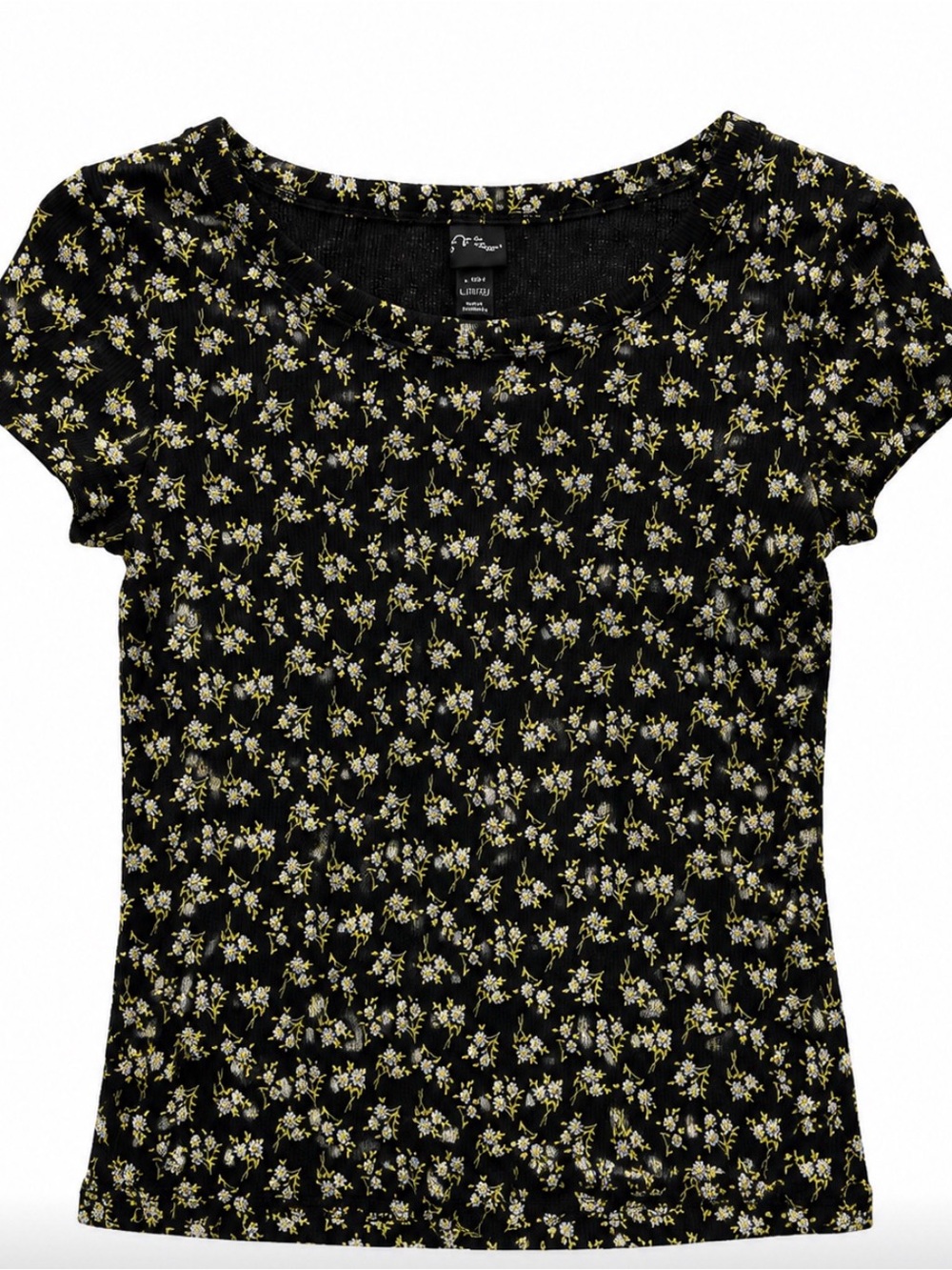 art class Black Blouse with Yellow & White Floral Print